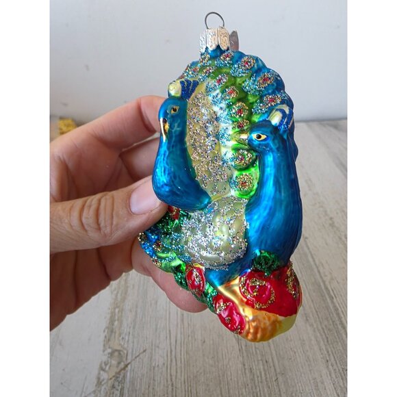 KSA Kurt Adler glitter peacock bird glass ornament Xmas tree blue - Picture 2 of 9